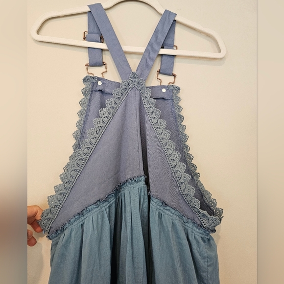 HYFVE Size Large Overall Midi Dress Cottagecore Boho Farmcore Dress Cotton Blue - Picture 7 of 11